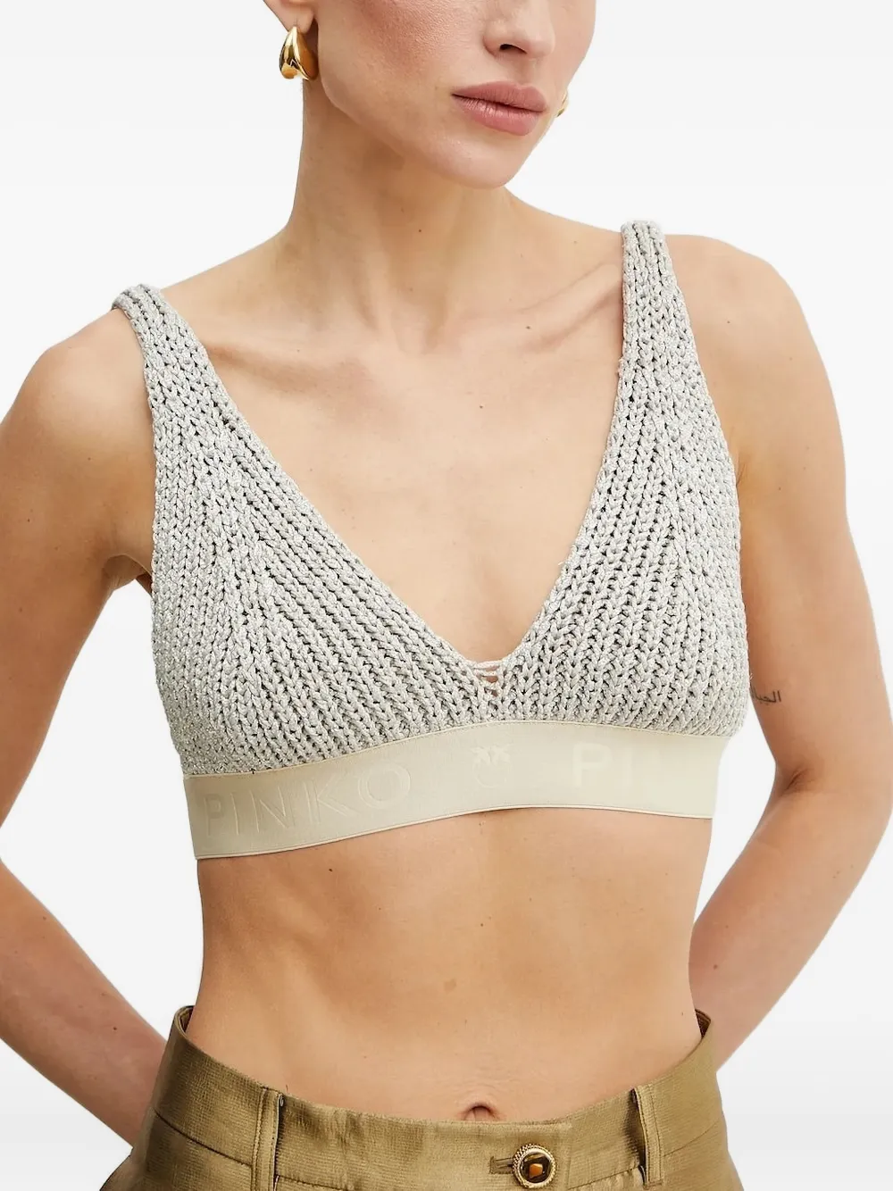 Pinko Knitted-band Top In Black