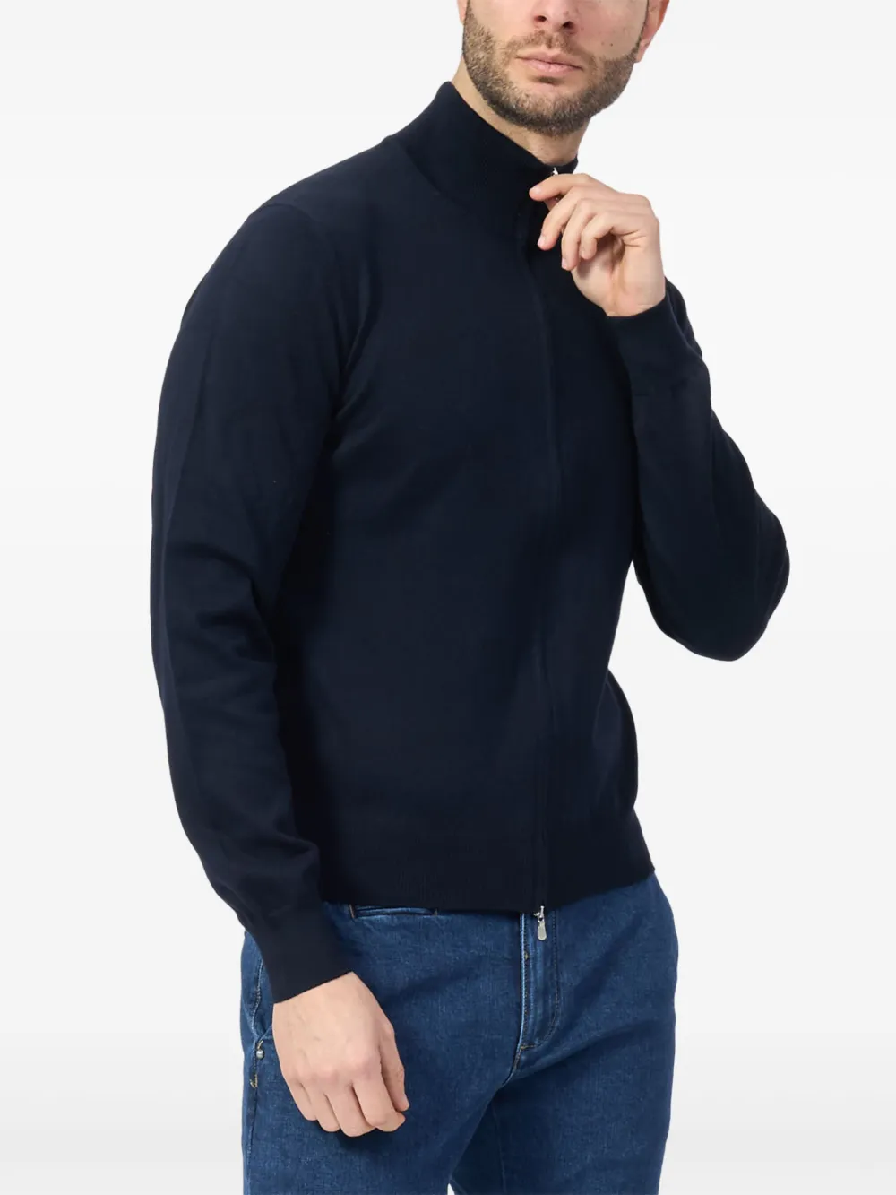 Gran Sasso high-neck zip-up cardigan - ブルー Gran Sasso high-neck zip-up cardigan - ブルー