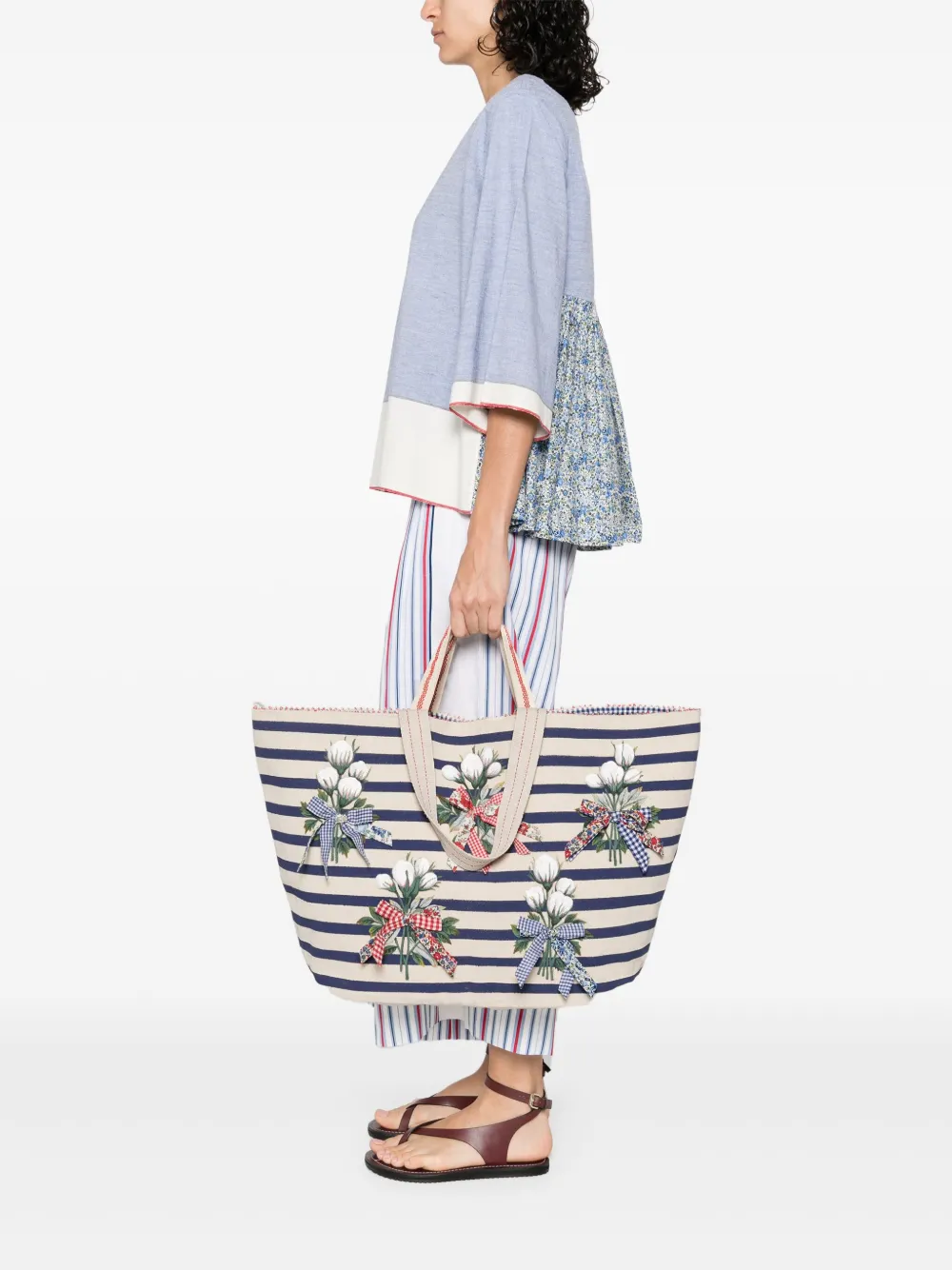 Pero Gestreepte shopper - Beige