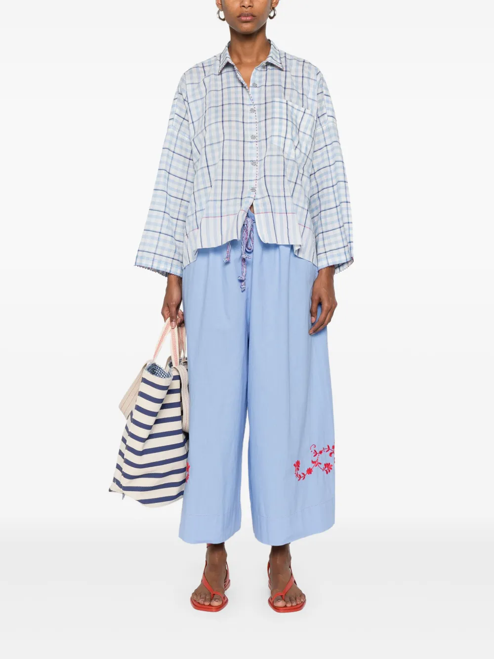 Pero Blouse met gingham-ruit - Blauw