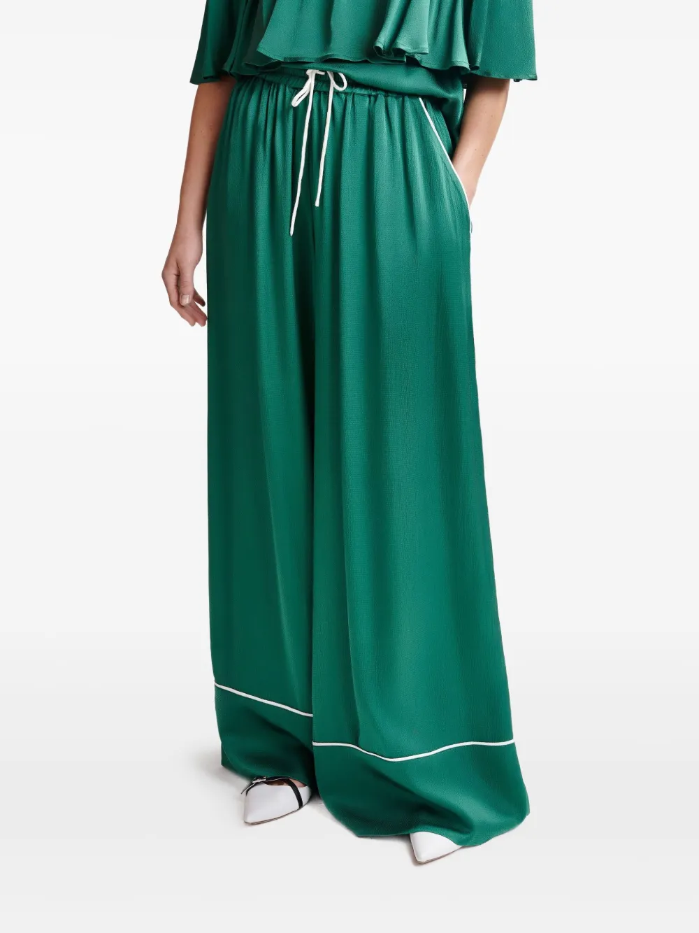 Essentiel Antwerp Hontgomery broek met wijde pijpen Groen