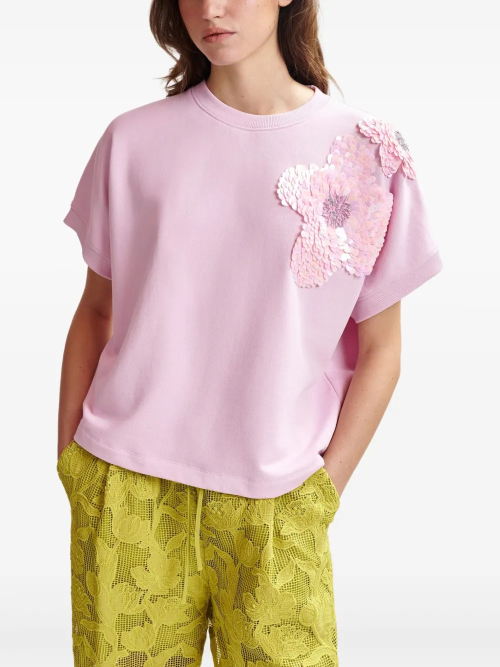 Essentiel Antwerp T-shirt met pailletten Roze