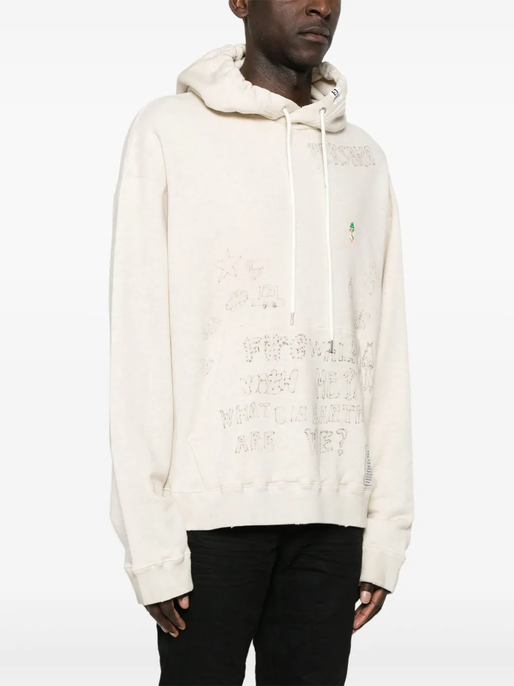 Maison MIHARA YASUHIRO Gerafelde hoodie met graffiti-print Beige