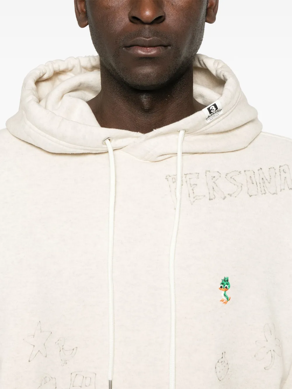 Maison MIHARA YASUHIRO Gerafelde hoodie met graffiti-print Beige