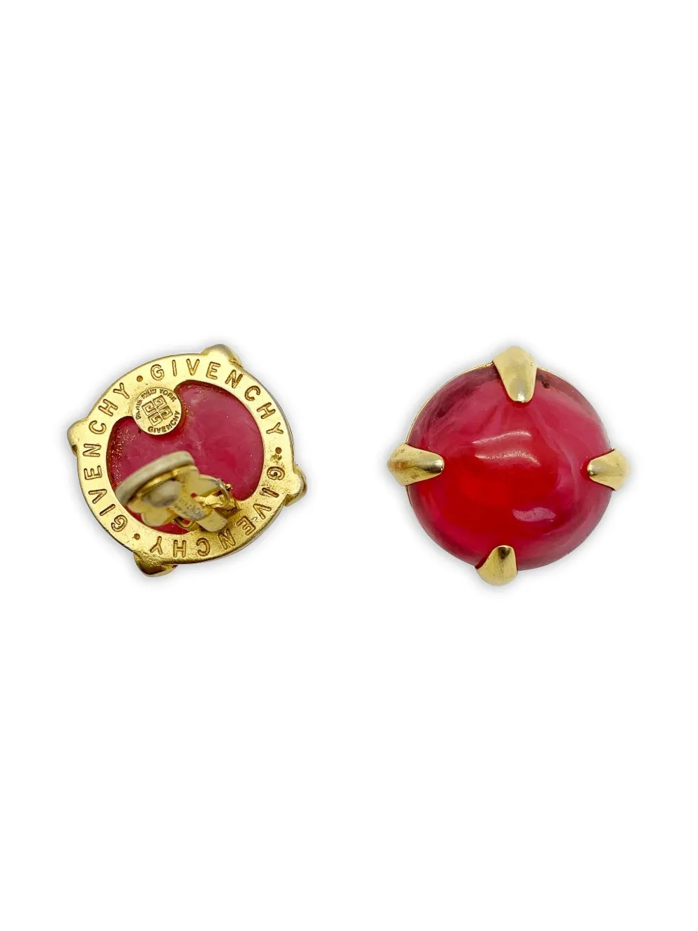 Pre-owned Jennifer Gibson Jewellery 1980s Givenchy Pink Clip-on Earrings In Gold