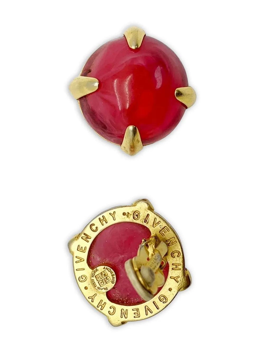 Pre-owned Jennifer Gibson Jewellery 1980s Givenchy Pink Clip-on Earrings In Gold