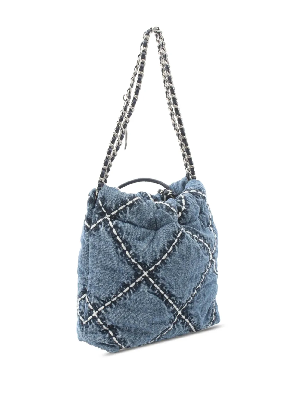 Pre-owned Chanel 2021-2024 Mini Denim Stitched 22 Handbag Satchel In Blue
