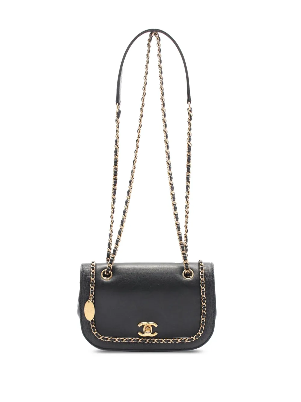 CHANEL Pre-Owned 2019 ココマーク ラムスキン&キャビア チェーンアラウンド ショルダーバッグ - ブラック CHANEL Pre-Owned 2019 ココマーク ラムスキン&キャビア チェーンアラウンド ショルダーバッグ - ブラック