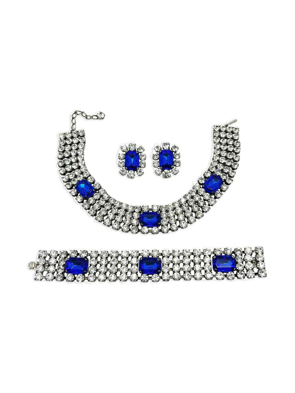 Jennifer Gibson Jewellery 1980s blue-crystal choker cuff and earrings set | Silver | Image 1