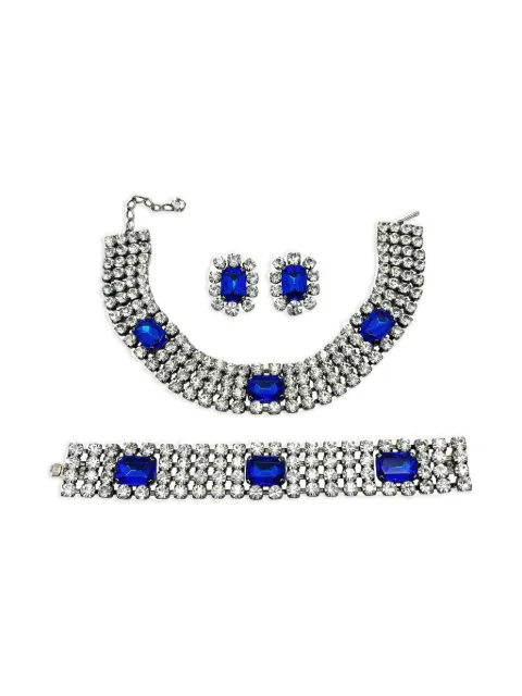 Jennifer Gibson Jewellery طقم أقراط وأساور قلادة عنق بكريستال أزرق من عقد الثمانينيات