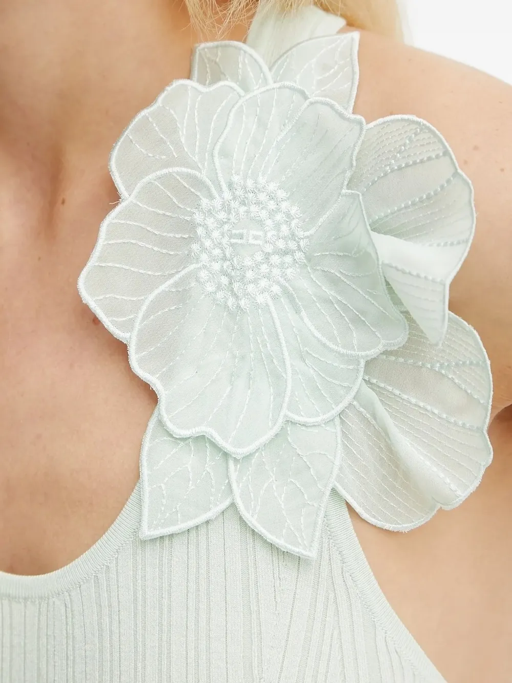 Elisabetta Franchi Flower-embellished Ribbed Tank Top In Green