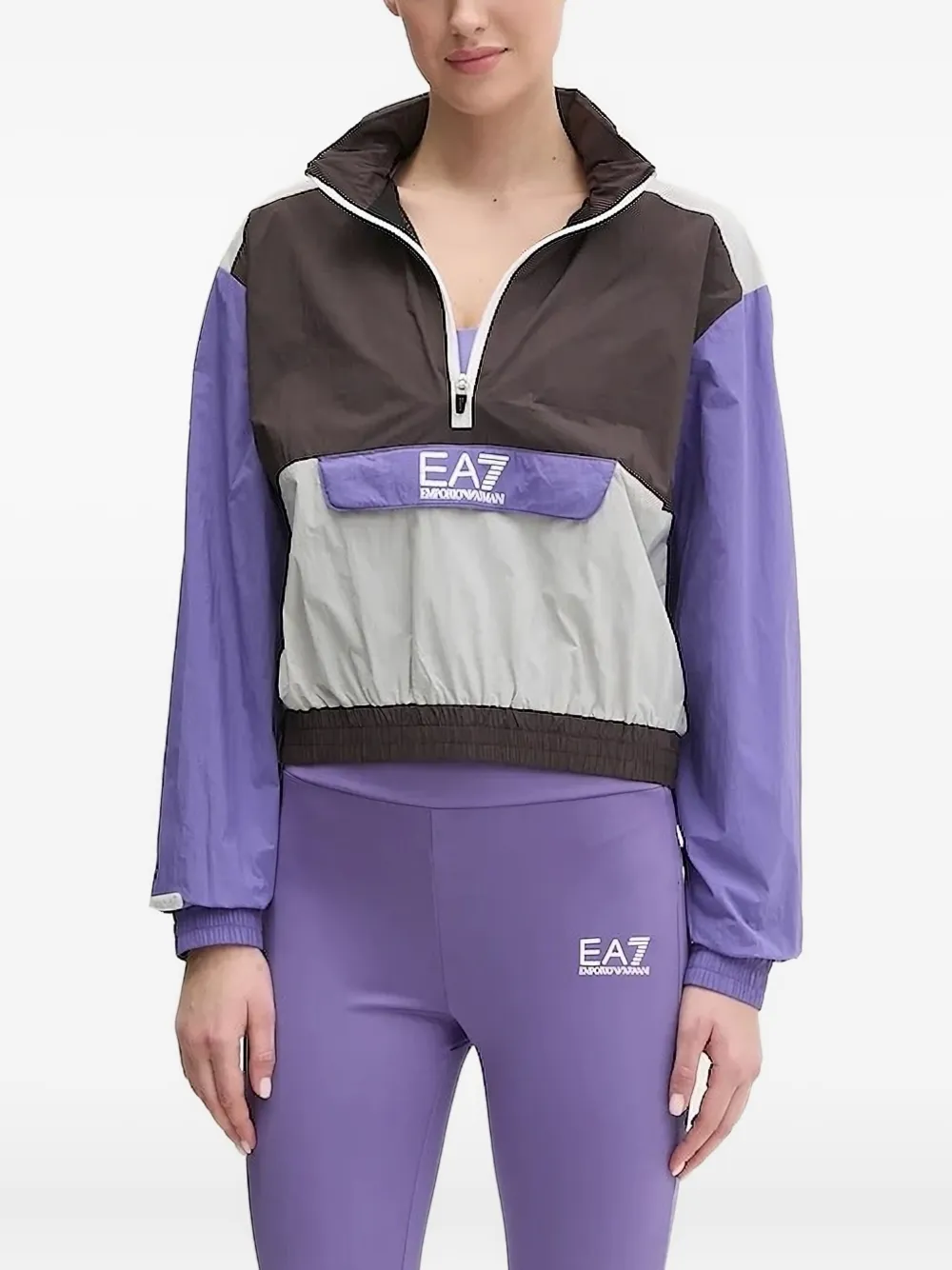 Ea7 Panelled Drawstring Cropped Jacket In Purple
