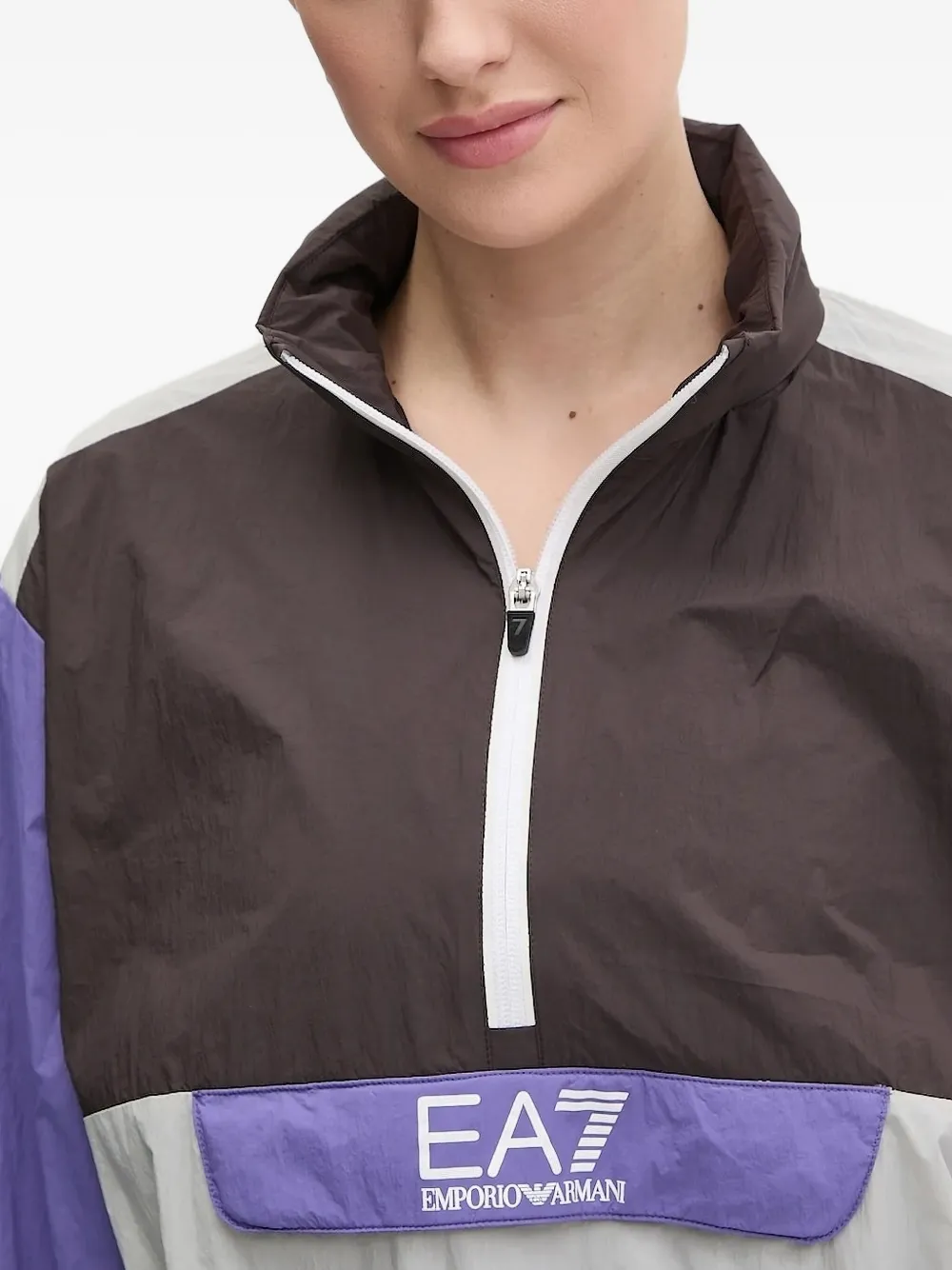 Ea7 Panelled Drawstring Cropped Jacket In Purple