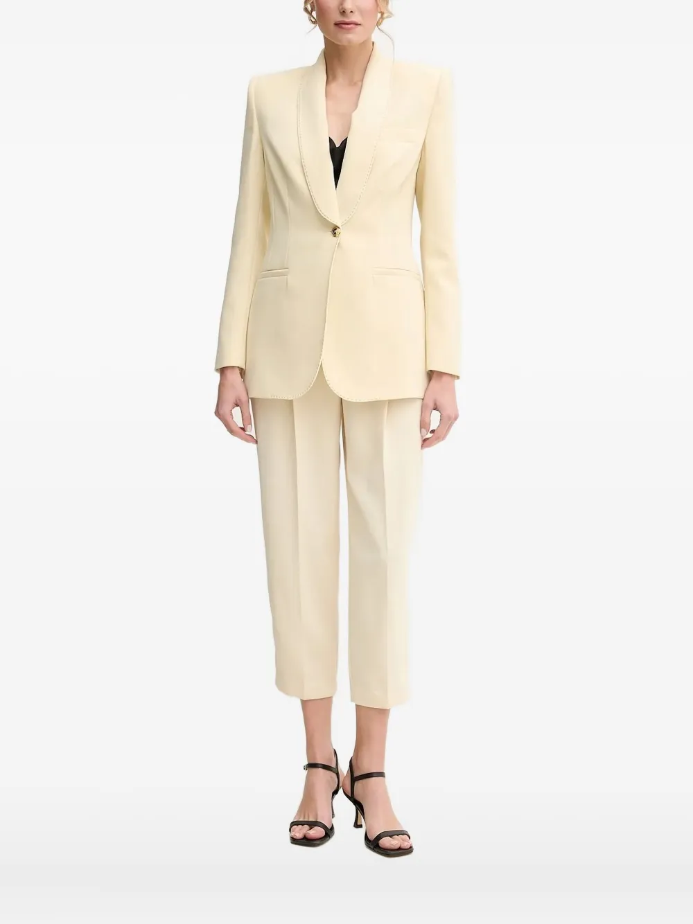 Elisabetta Franchi Padded-shoulder Contrast-stitching Blazer In Neutral