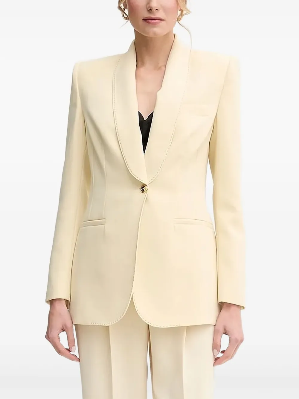 Elisabetta Franchi padded-shoulder contrast-stitching blazer | Neutrals | Image 1