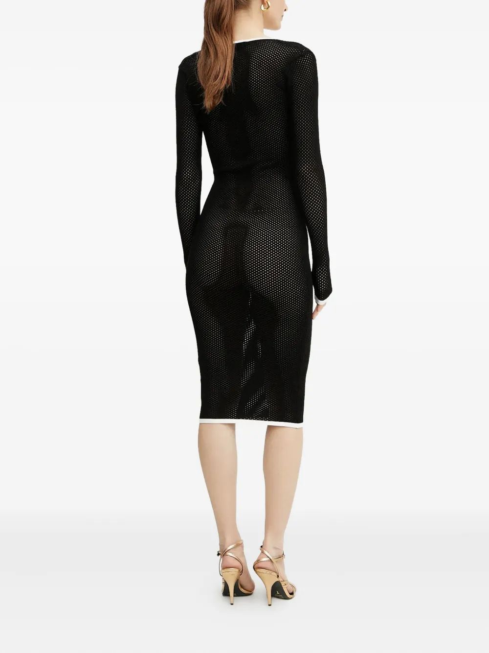 Elisabetta Franchi Mesh-paneled V-neck Midi Dress In Black