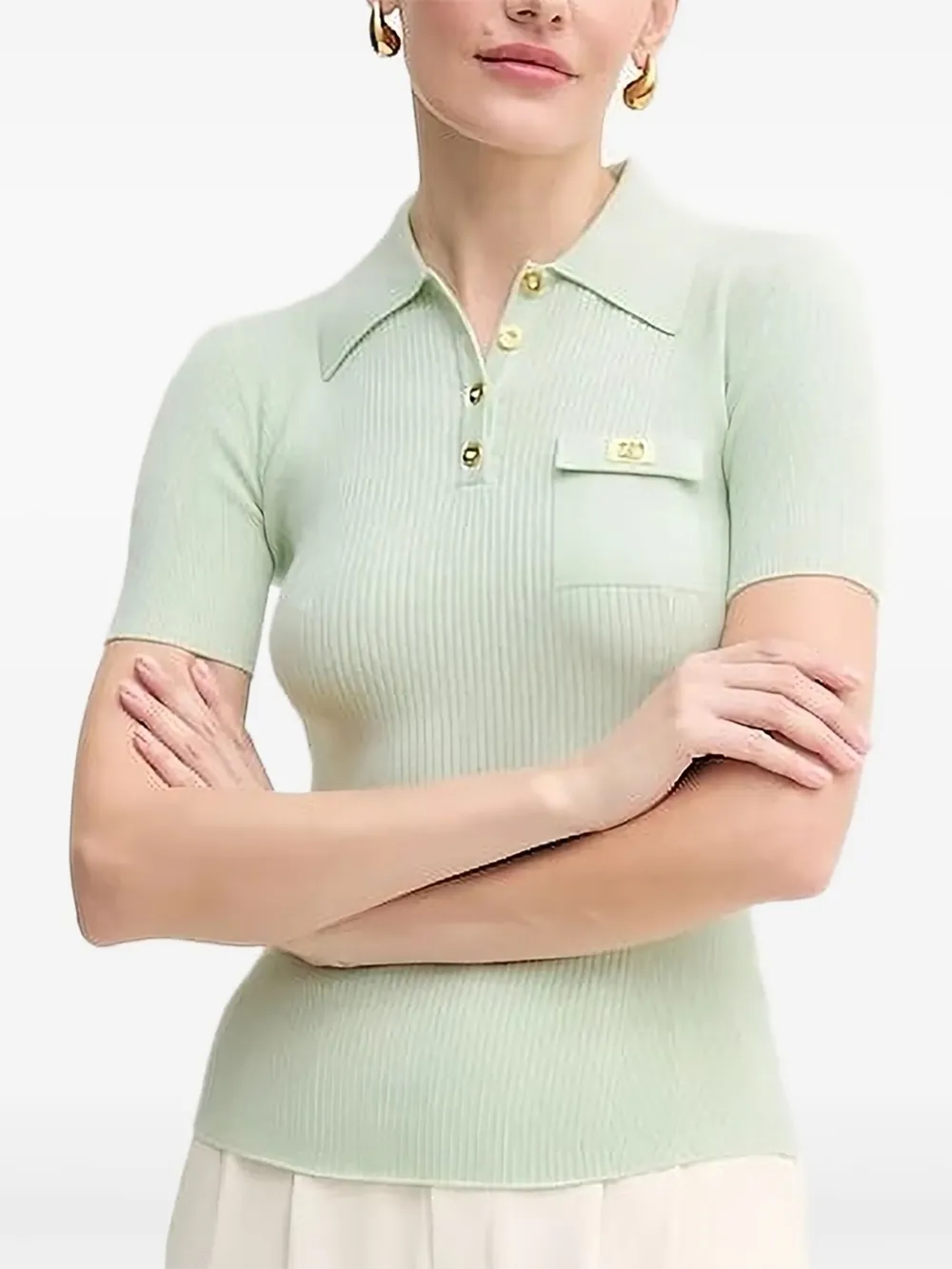 Elisabetta Franchi Ribbed-knit Polo Shirt In Green