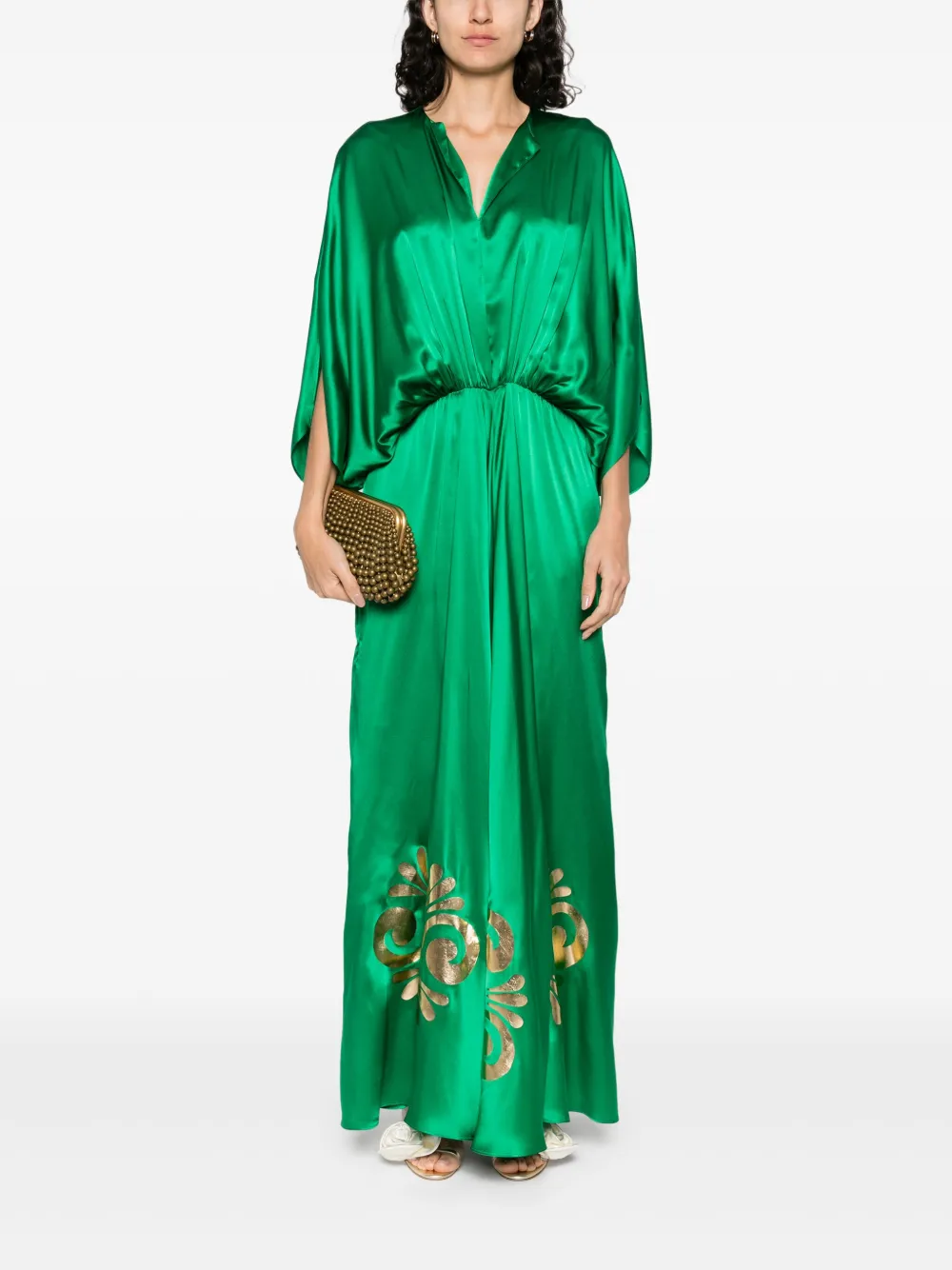 Themis Z Zijden maxi-jurk - Groen