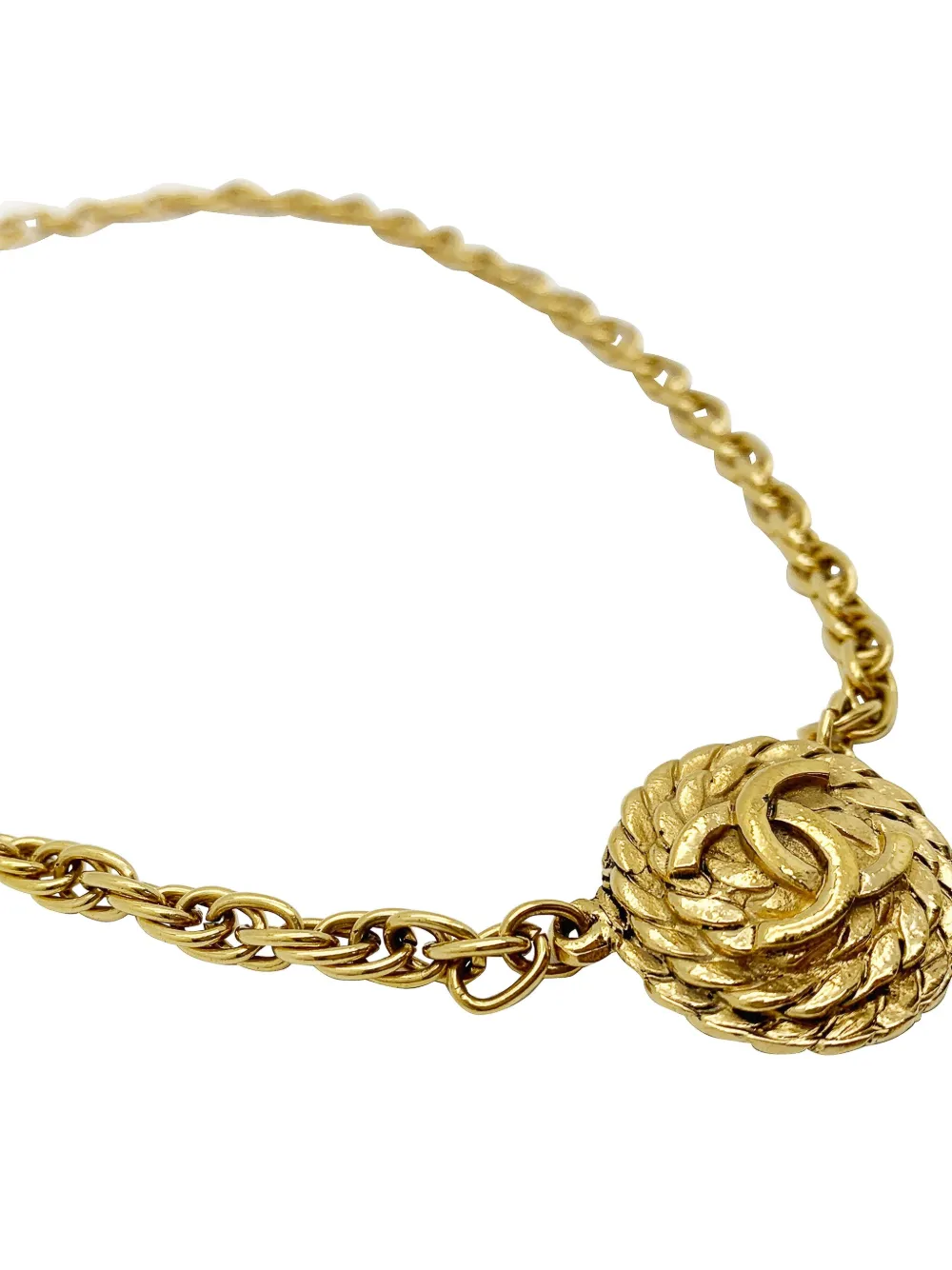 Pre-owned Chanel 1980s Rope-chain Logo Necklace In Gold