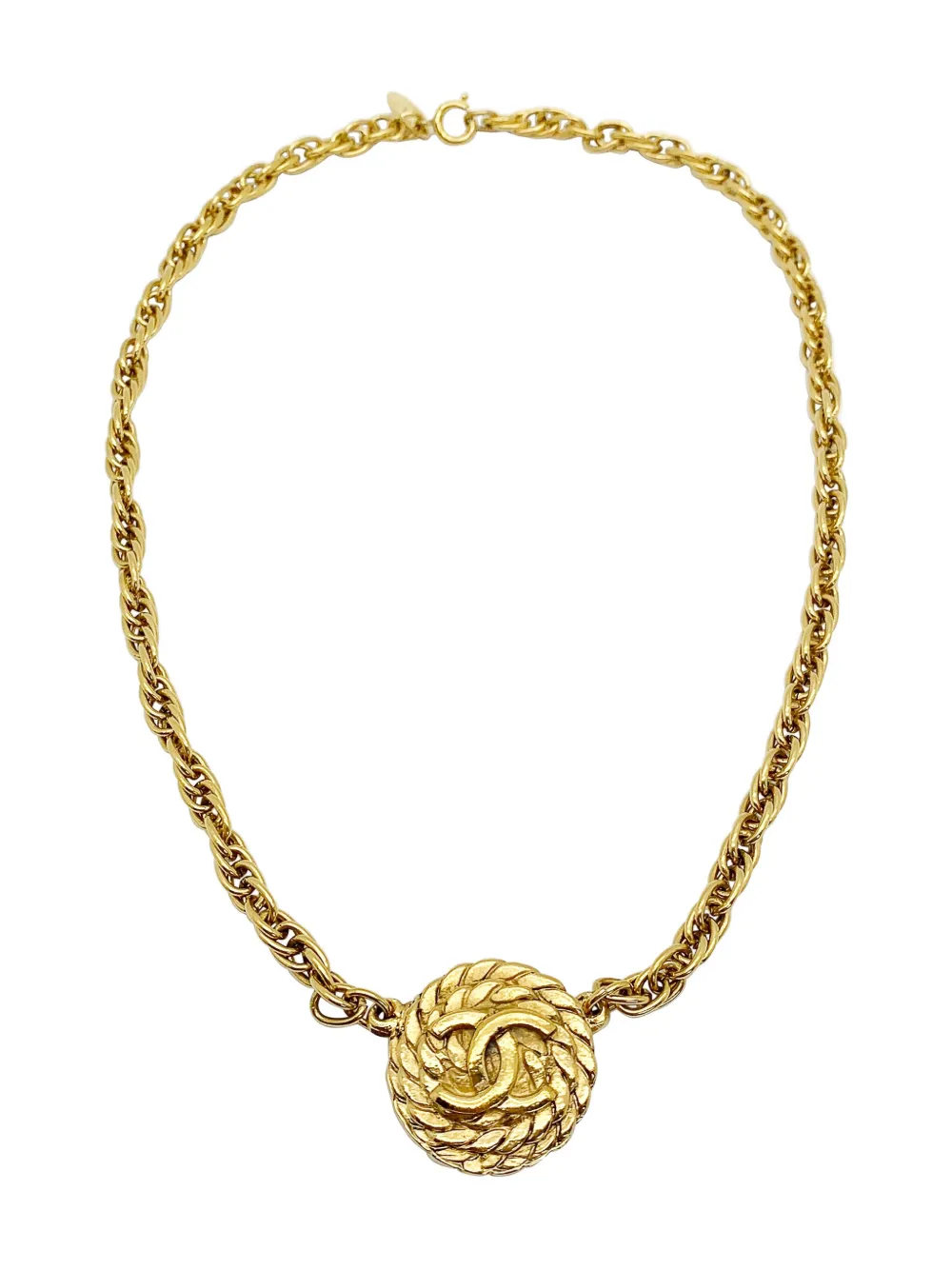 Pre-owned Chanel 1980s Rope-chain Logo Necklace In Gold