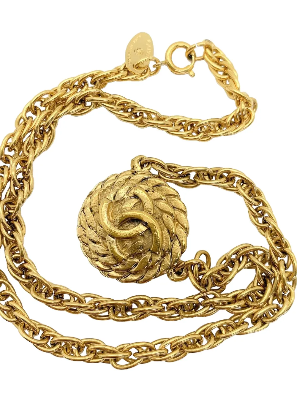 Pre-owned Chanel 1980s Rope-chain Logo Necklace In Gold