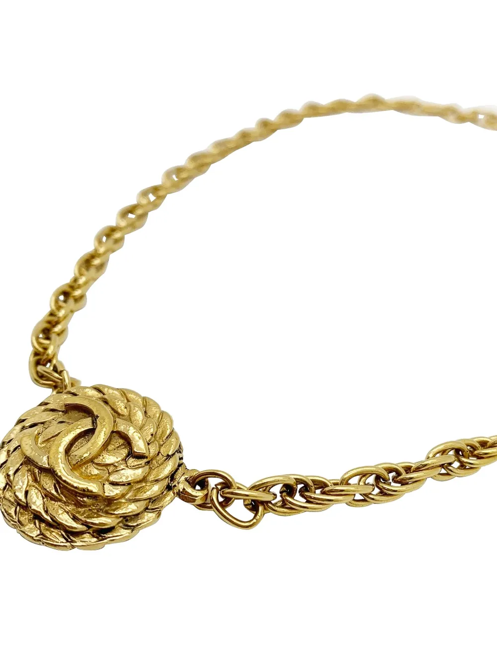 Pre-owned Chanel 1980s Rope-chain Logo Necklace In Gold