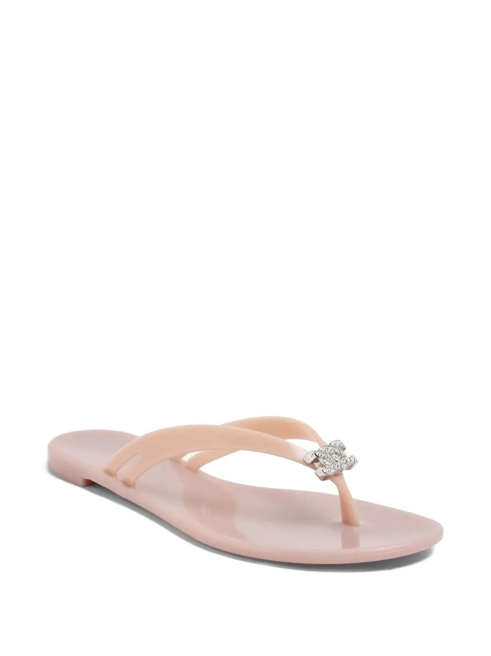 Casadei Jelly embellished thong flip flops Neutrals