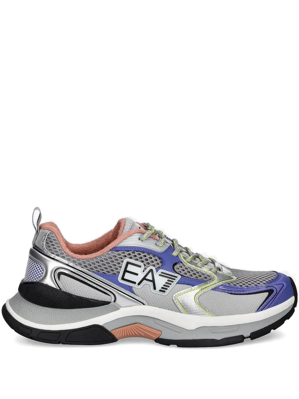 Ea7 Metallic-effect Panelled Mesh Low-top Sneakers In Gray
