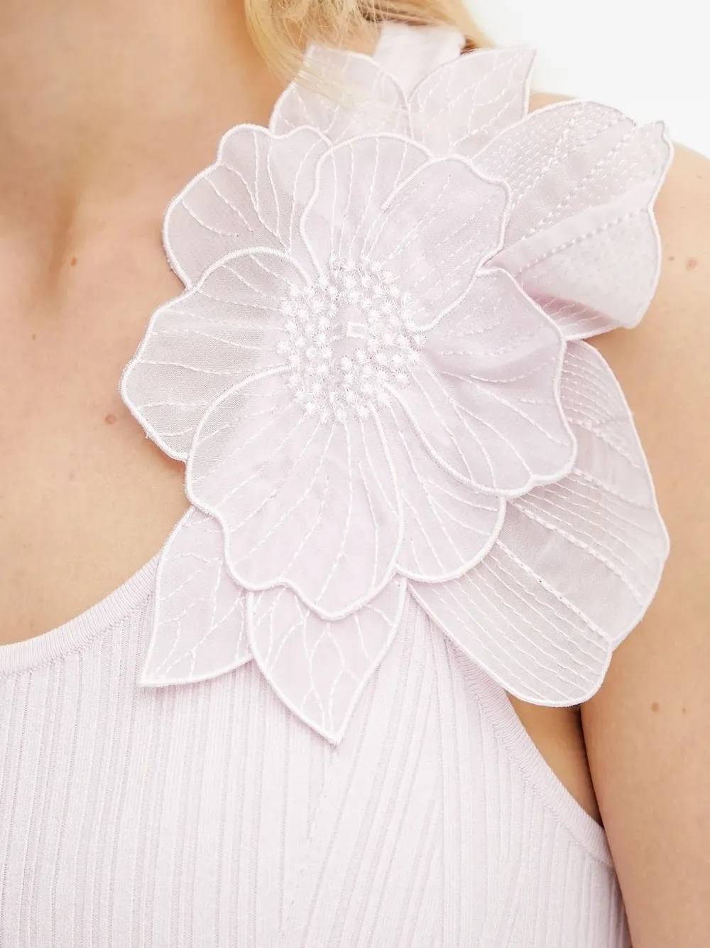 Elisabetta Franchi Ribbed Flower-embellished Tank Top In White