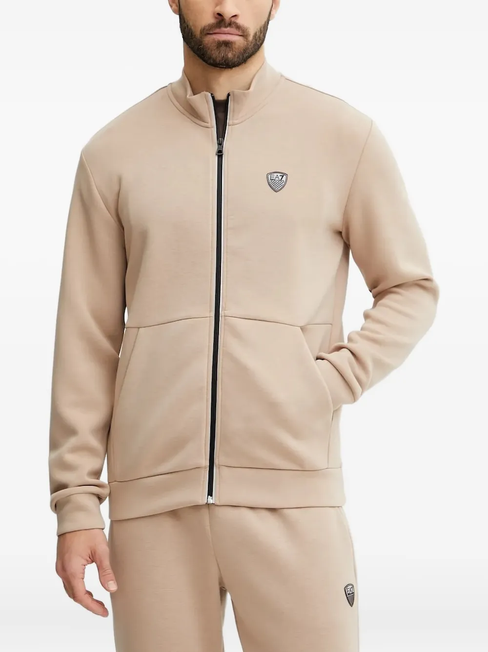 Ea7 Emporio Armani logo-plaque zip-up sweatshirt | Neutrals | Image 1