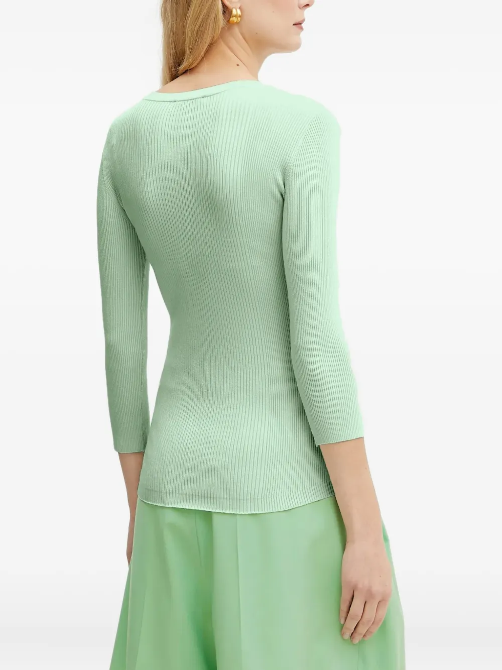 Elisabetta Franchi Ribbed V-neck Buttoned Sweater In Green