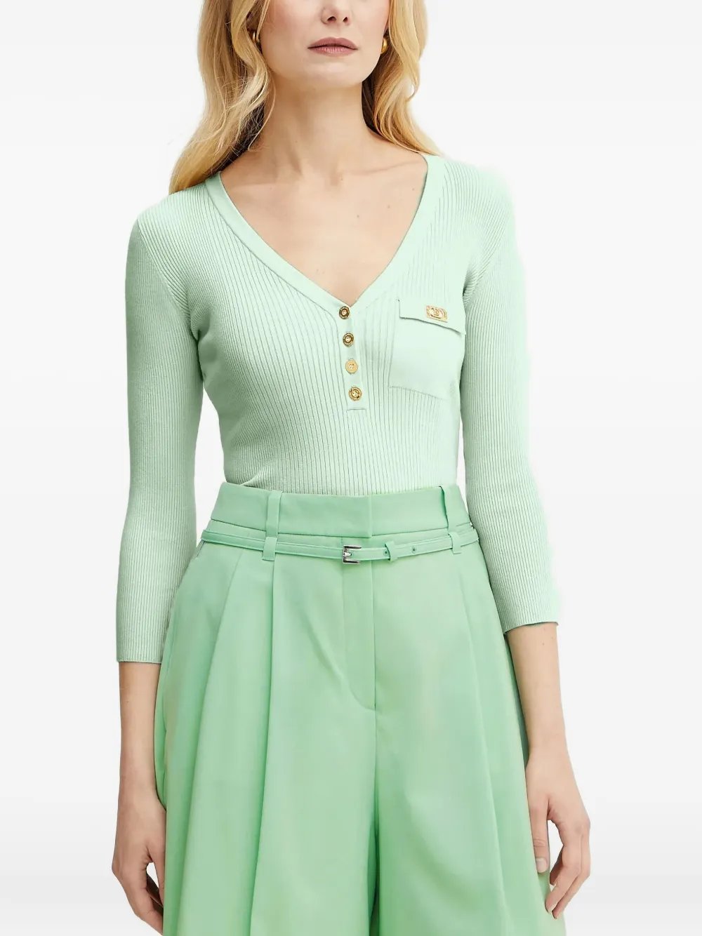 Elisabetta Franchi ribbed V-neck buttoned sweater | Green | Image 1