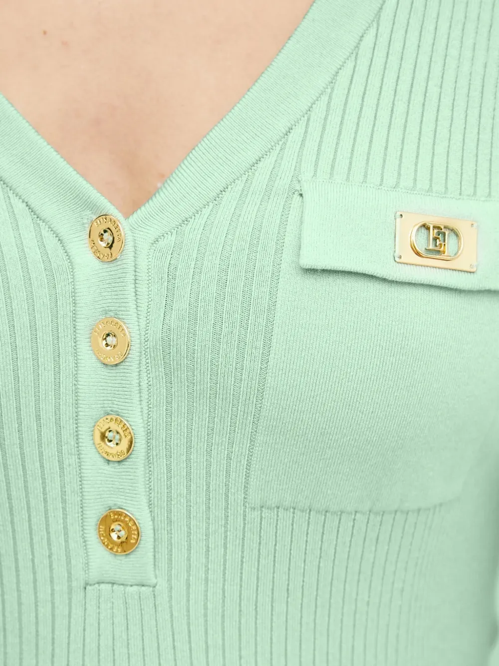 Elisabetta Franchi Ribbed V-neck Buttoned Sweater In Green