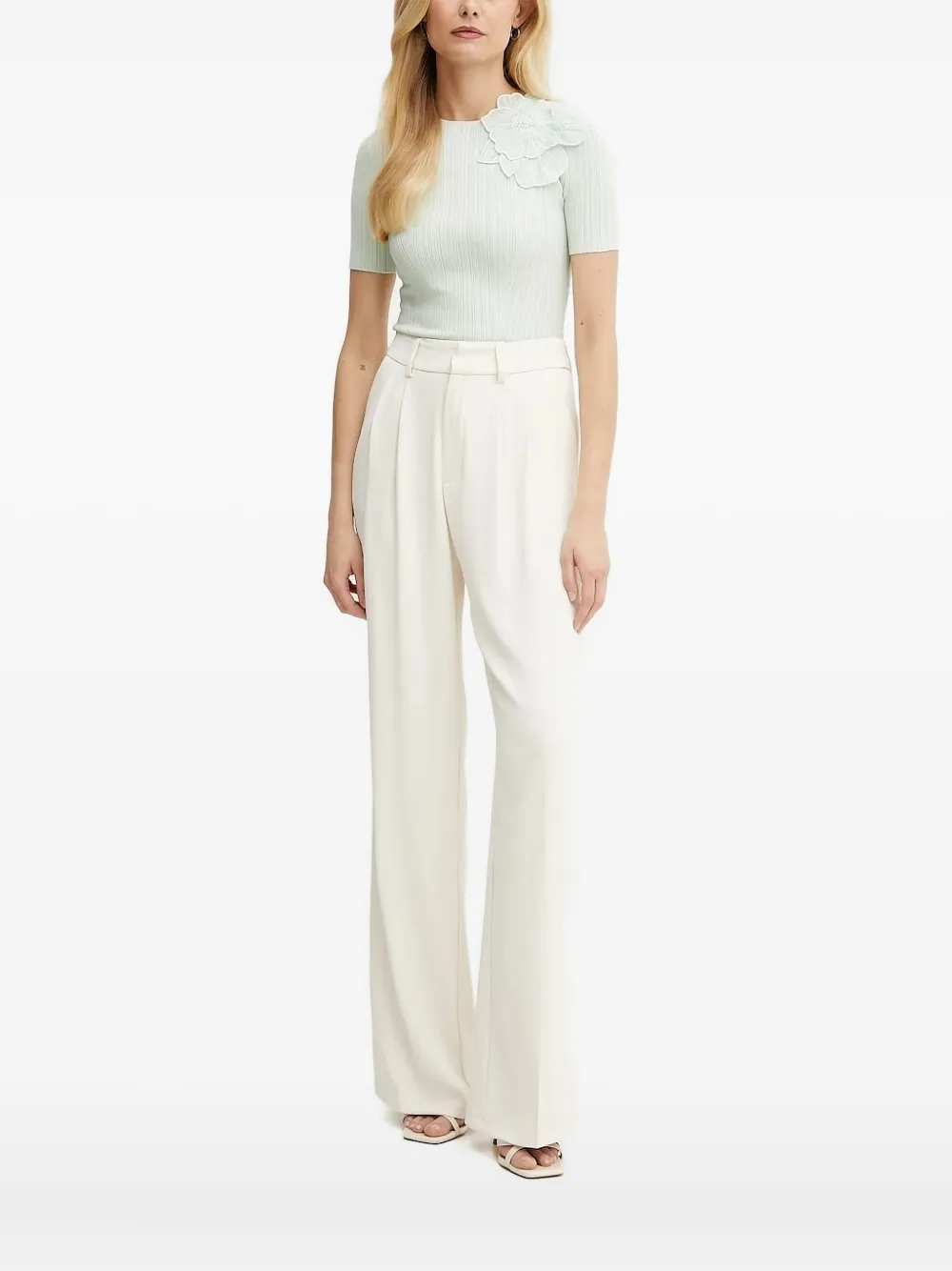 Elisabetta Franchi Ribbed Flower-embellished T-shirt In Metallic