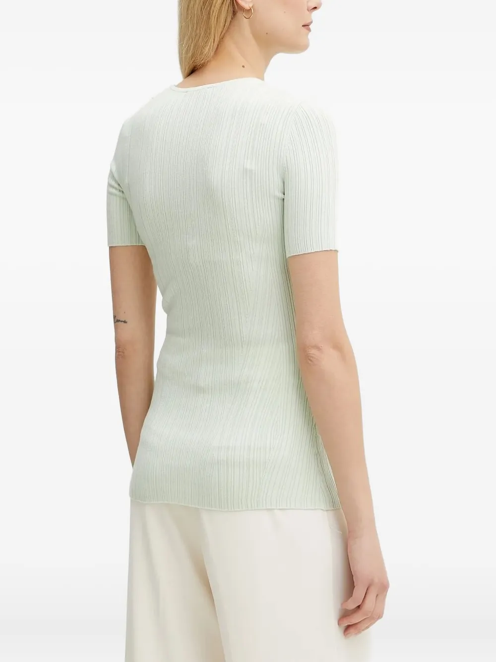 Elisabetta Franchi Ribbed Flower-embellished T-shirt In Metallic
