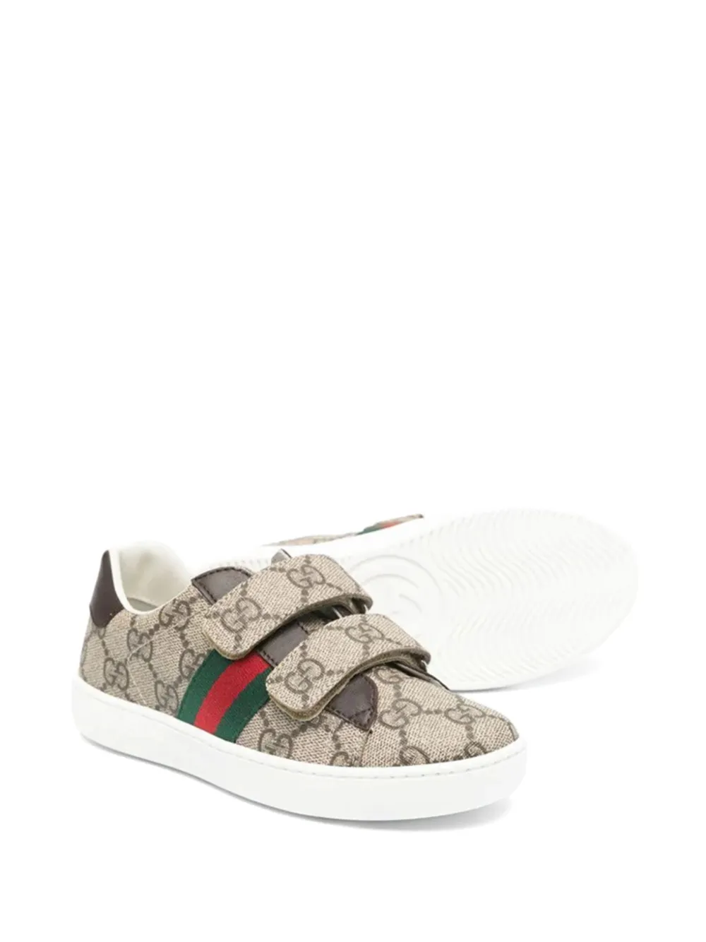  Gucci Kids Monogram Touch-strap Sneakers - Neutrals 