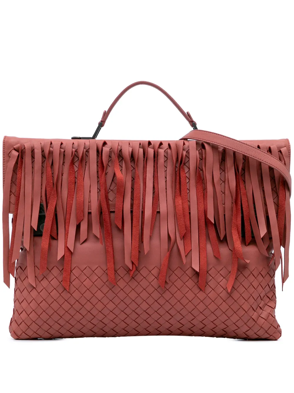 Bottega Veneta Pre-Owned 2012-2024 ナッパ イントレチャート フリンジ ビジネスバッグ - レッド Bottega Veneta Pre-Owned 2012-2024 ナッパ イントレチャート フリンジ ビジネスバッグ - レッド