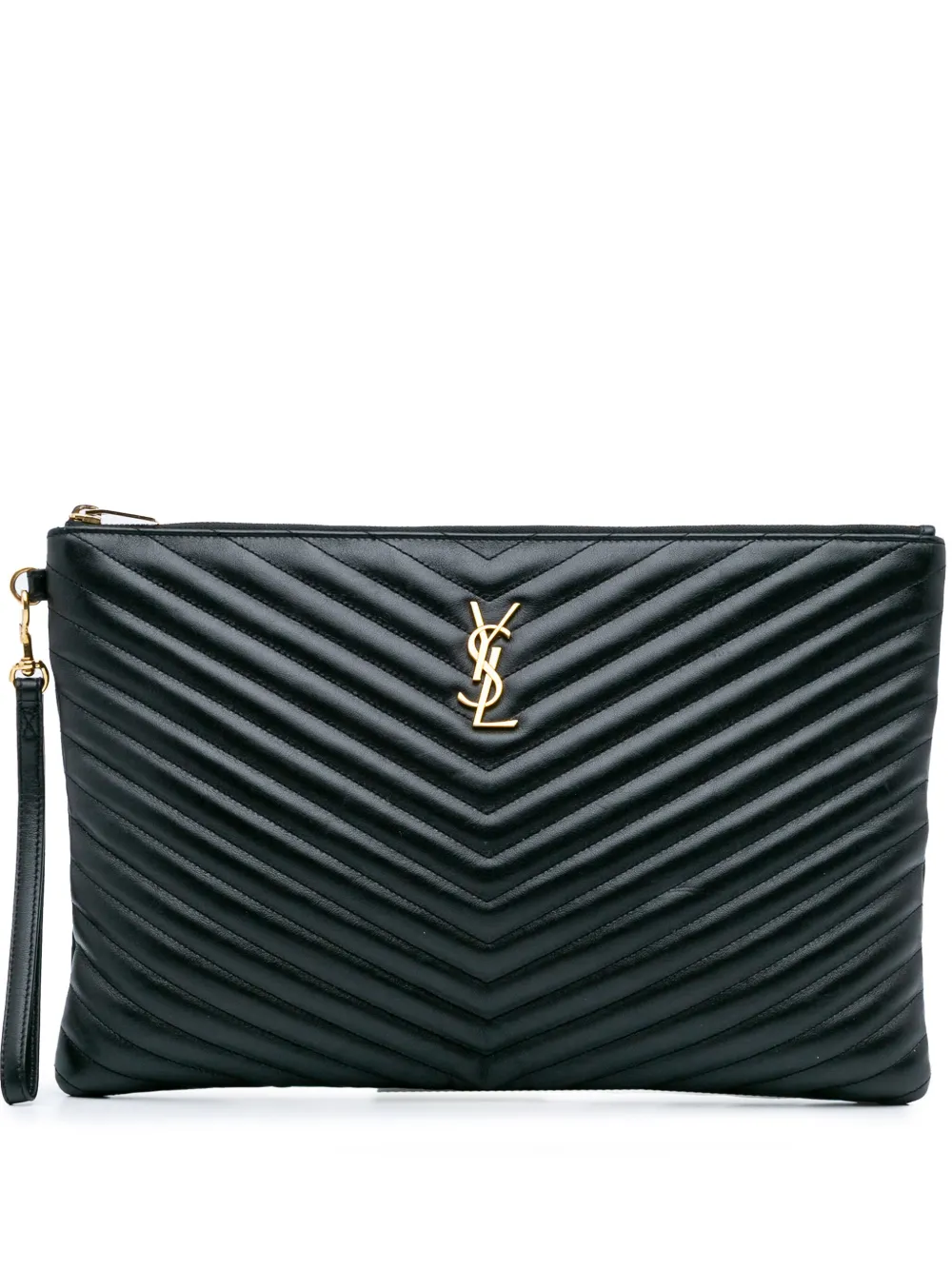 Saint Laurent Pre-Owned 2017 レザー シェブロン モノグラム ドキュメントホルダー クラッチバッグ - ブラック Saint Laurent Pre-Owned 2017 レザー シェブロン モノグラム ドキュメントホルダー クラッチバッグ - ブラック