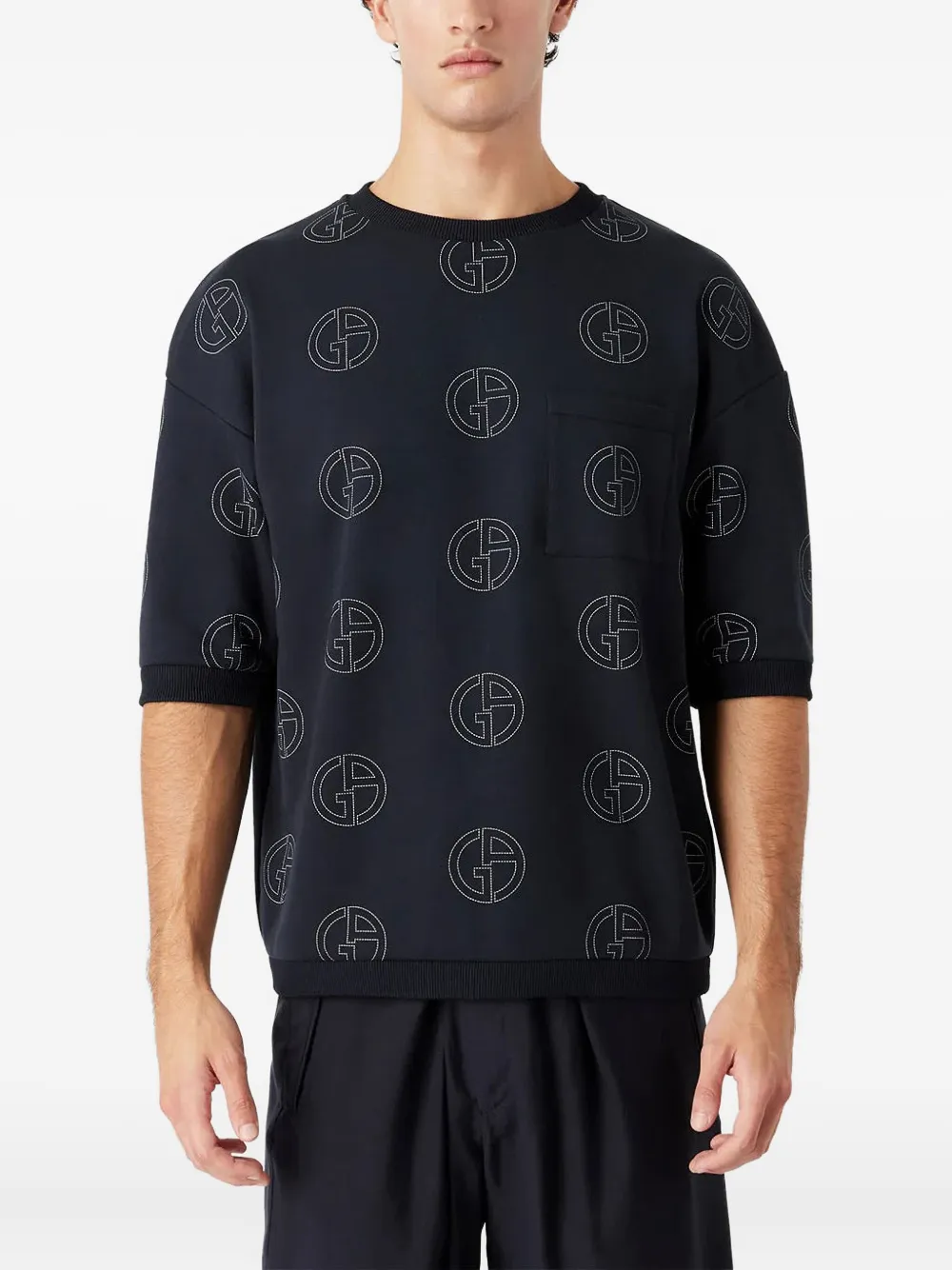 Giorgio Armani monogram-pattern sweatshirt - Zwart