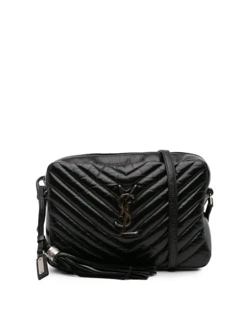 Saint Laurent Pre-Owned 2017 Matelasse Monogram Lou Umhängetasche aus glänzendem Kalbsleder mit Riss-Effekt und Quaste