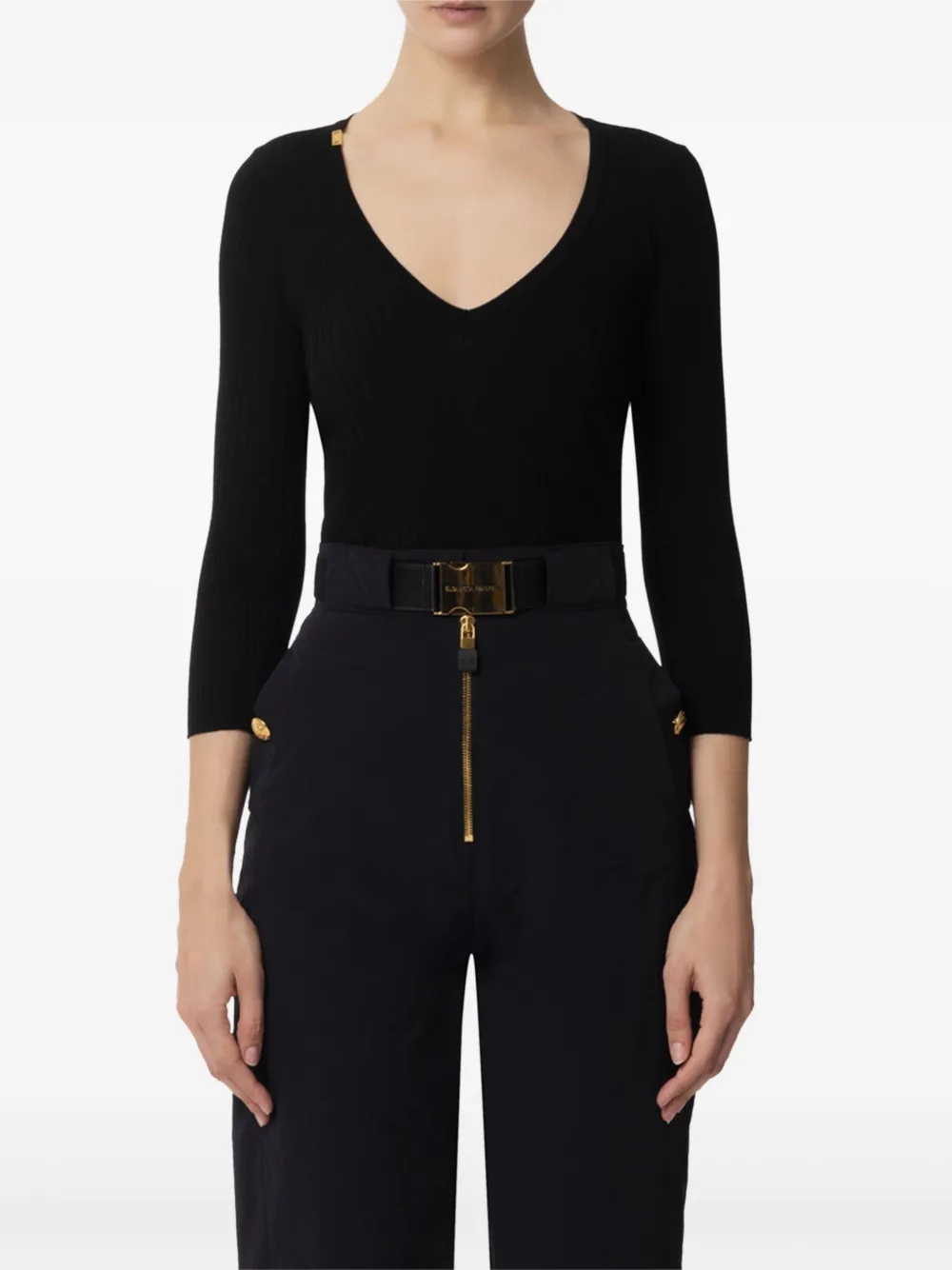 Elisabetta Franchi ribbed v-neck sweater Zwart