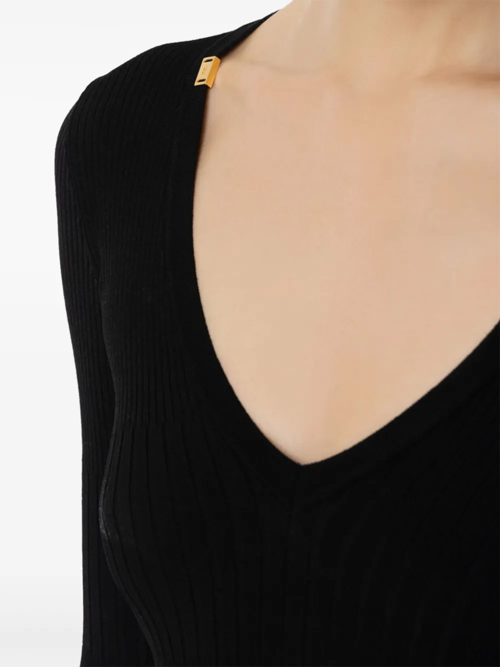 Elisabetta Franchi ribbed v-neck sweater Zwart