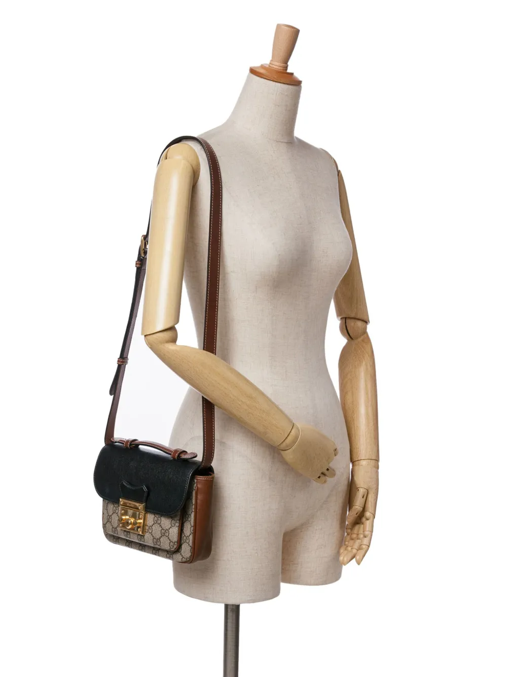 Gucci Pre-Owned Borsa a tracolla mini in tessuto GG Supreme e pelle di vitello con lucchetto, battente e tasca 2016-2024 | Image 7