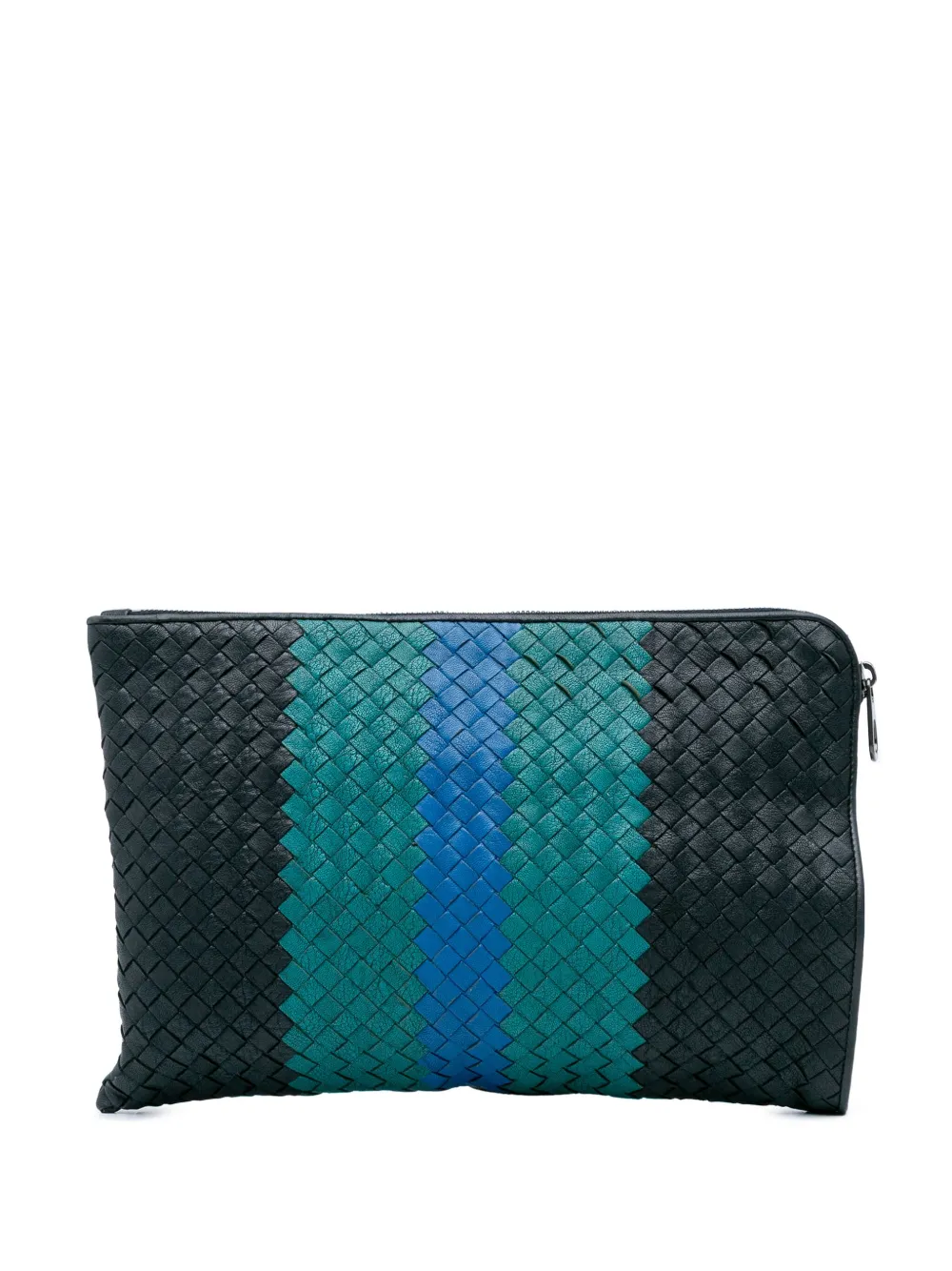 Bottega Veneta Pre-Owned 2012-2024 トリコロール ナッパ イントレチャート クラッチバッグ - ブラック Bottega Veneta Pre-Owned 2012-2024 トリコロール ナッパ イントレチャート クラッチバッグ - ブラック