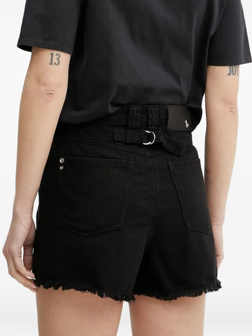 Patrizia Pepe Embroidered-logo Frayed Short Shorts In Black