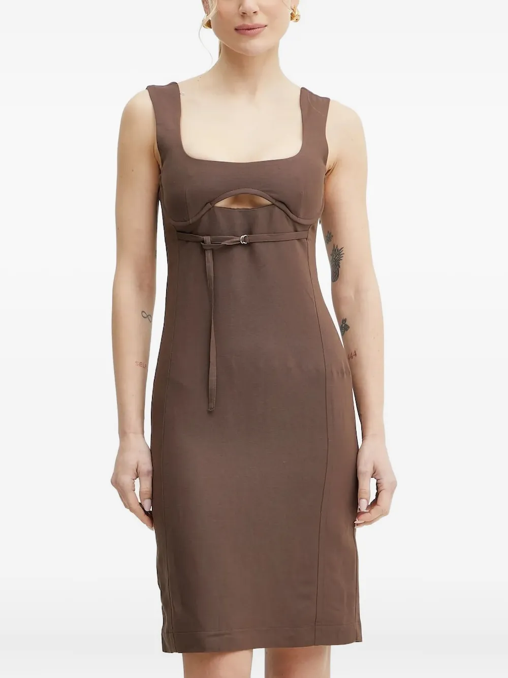 Patrizia Pepe cut-out smocked mini dress Bruin