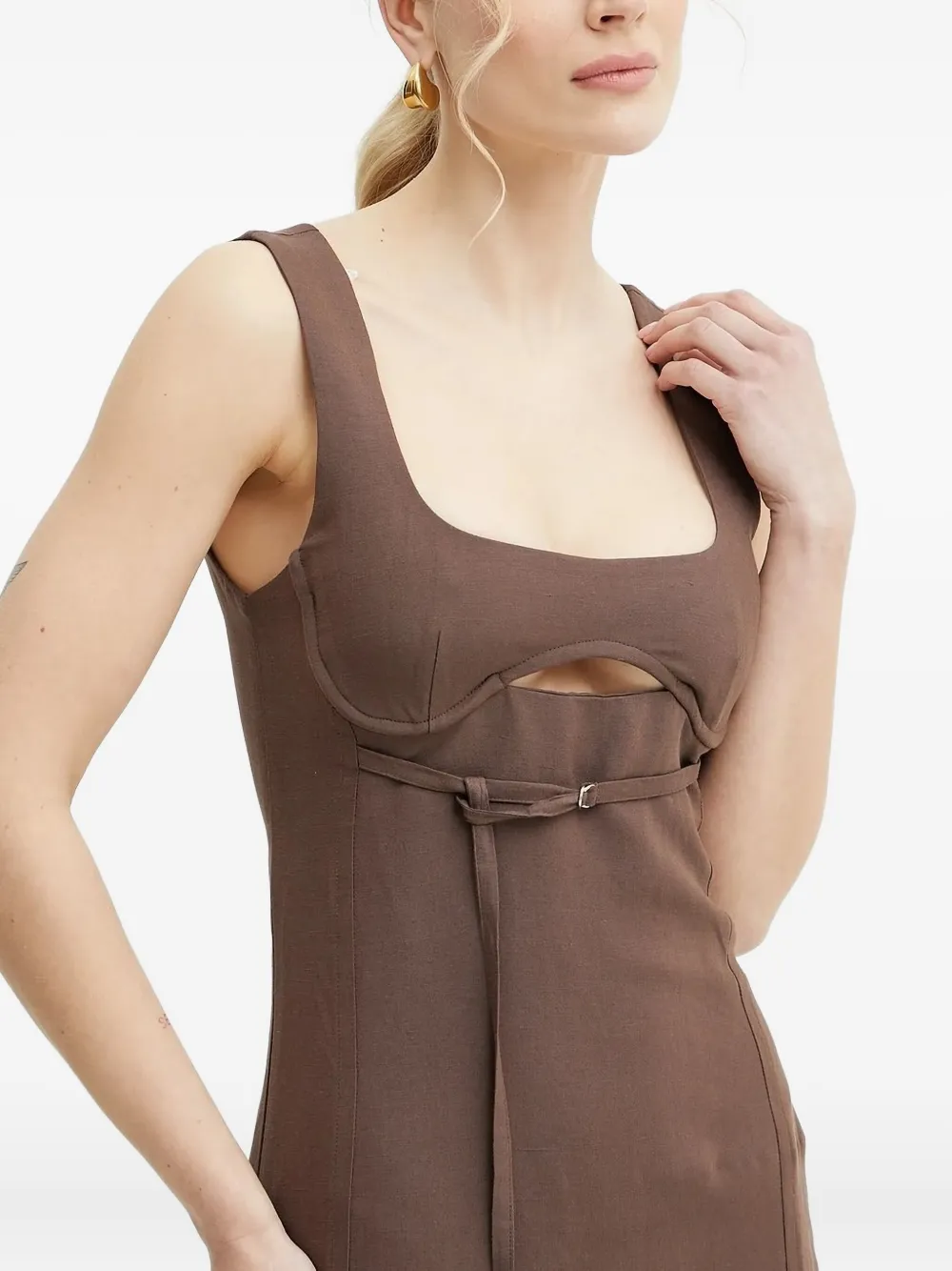 Patrizia Pepe cut-out smocked mini dress Bruin