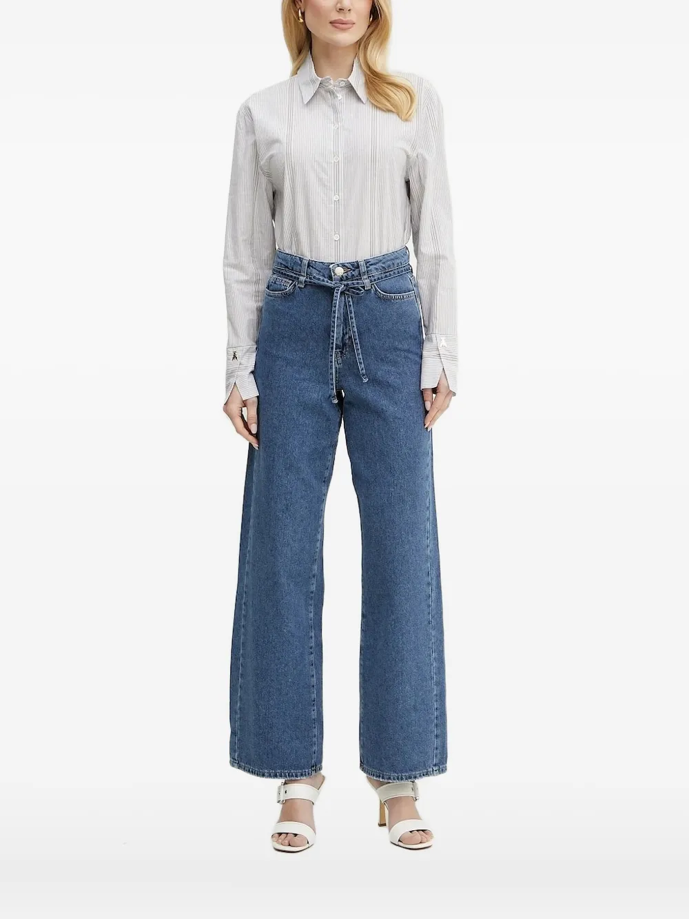 Patrizia Pepe striped bee-embellished shirt | Grey | Image 1