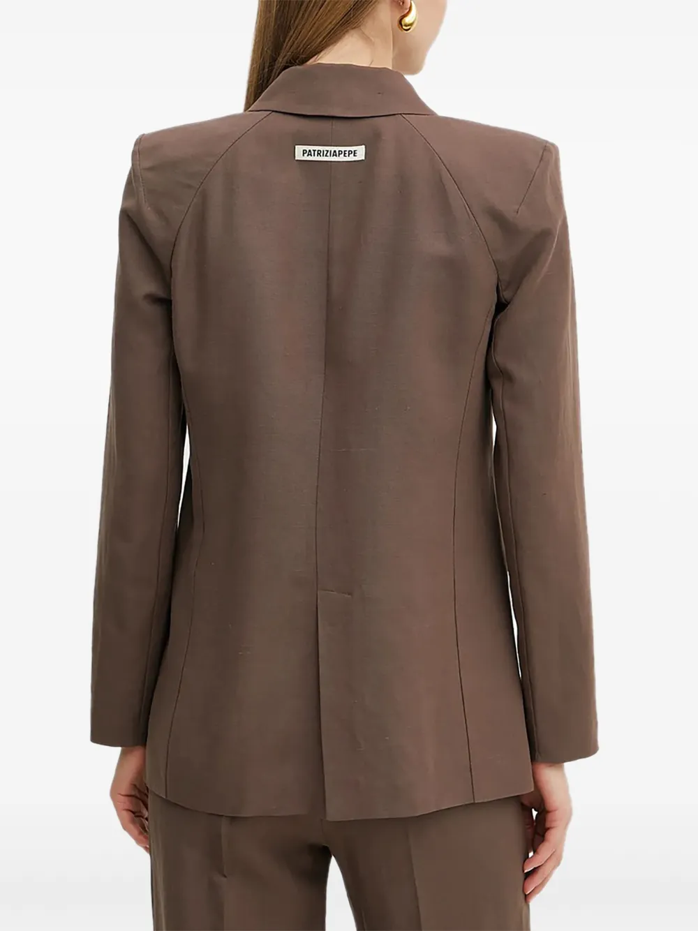 Patrizia Pepe Padded-shoulder Embellished Blazer In Brown