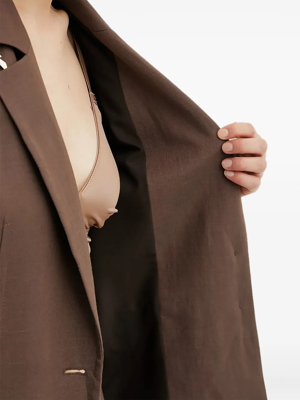 Patrizia Pepe Padded-shoulder Embellished Blazer In Brown